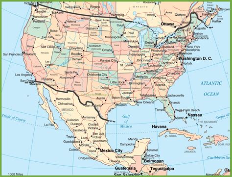A map of the United States and Mexico