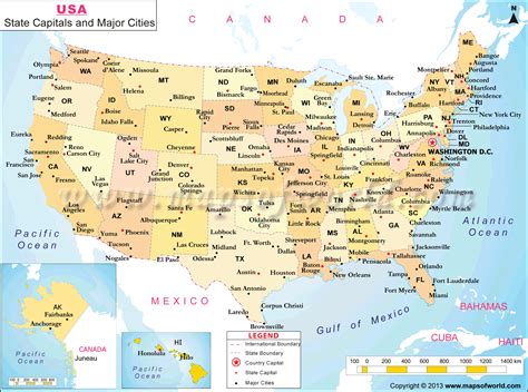 Map of USA major cities