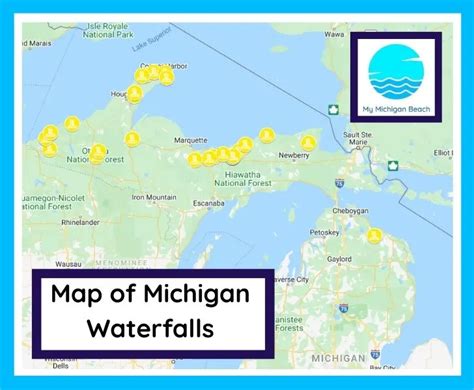 A map of waterfalls in Michigan