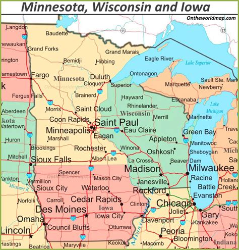 Map of Wisconsin and Minnesota