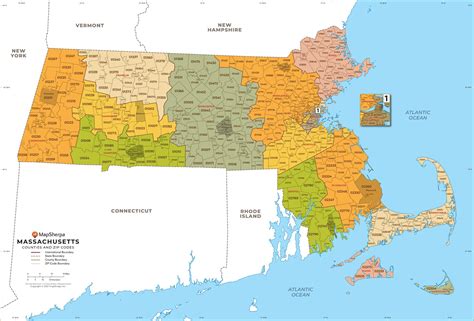 Map of Massachusetts with zip codes