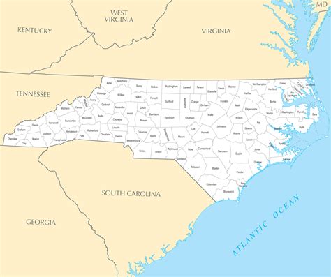 Map of NC Counties with Cities