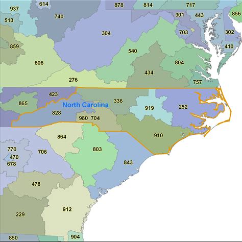 MAP North Carolina Area Codes Map