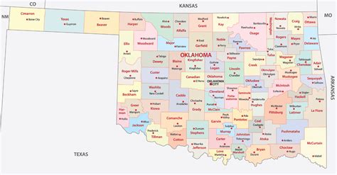 MAP Oklahoma Counties Map With Cities
