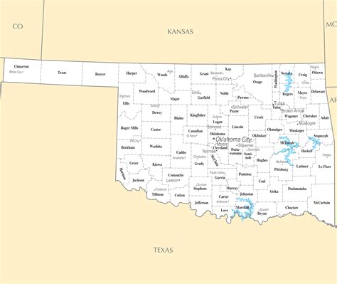 MAP Oklahoma Counties Map With Cities