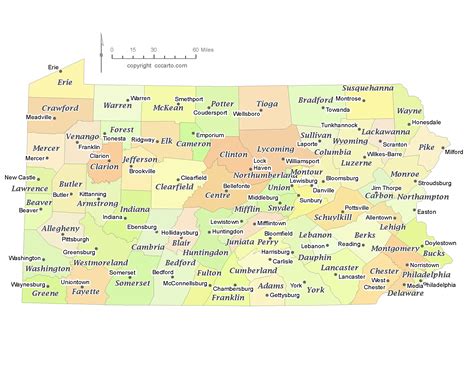 MAP PA Map By County With Cities
