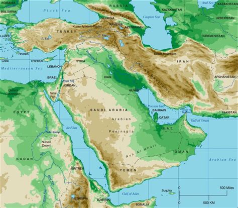 Physical Map Of Middle East