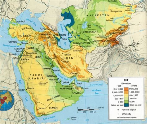 Physical Map Of Southwest Asia