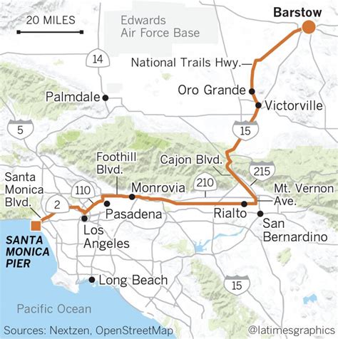 Route 66 map in California