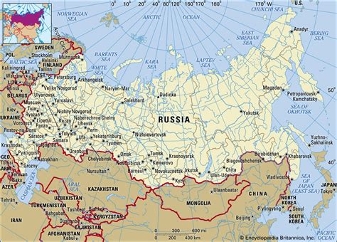 Map of Russia on Map of Europe