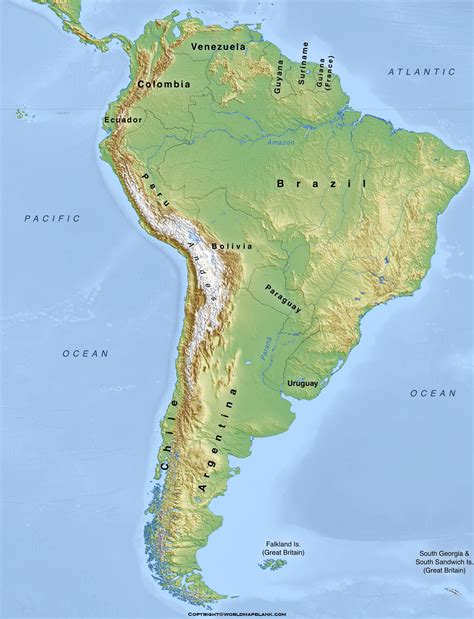 Map of South America with physical features