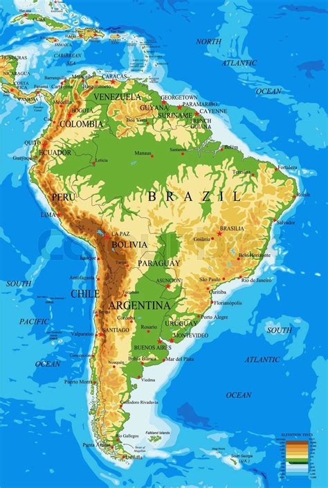 Map of South America with physical features