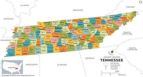 Tennessee Map with Counties and Cities