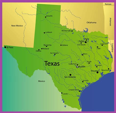 MAP Texas Cities and Rivers Map