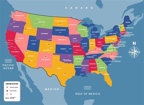 USA map with state names