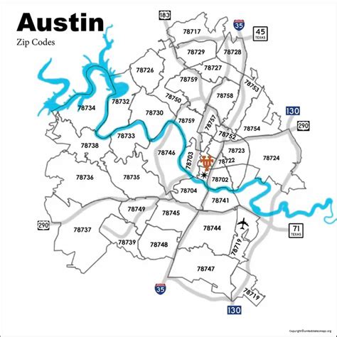 Austin, TX zip code map