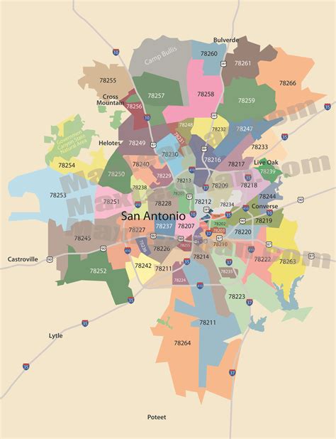 MAP Zip Code Map San Antonio