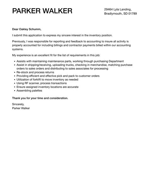 Inventory Cover Letter