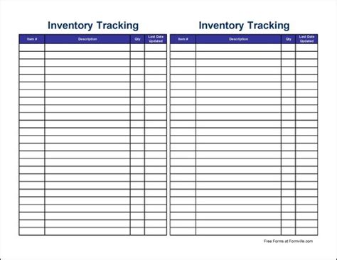 Inventory Tracking Sheet Printable