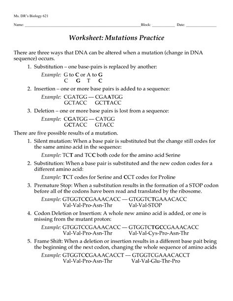 Investigation Of Point Mutations Worksheet Answers