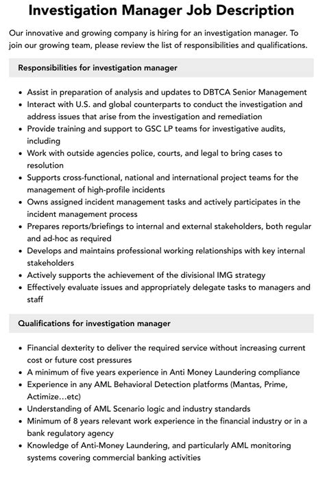 Investigation Officer Job Description