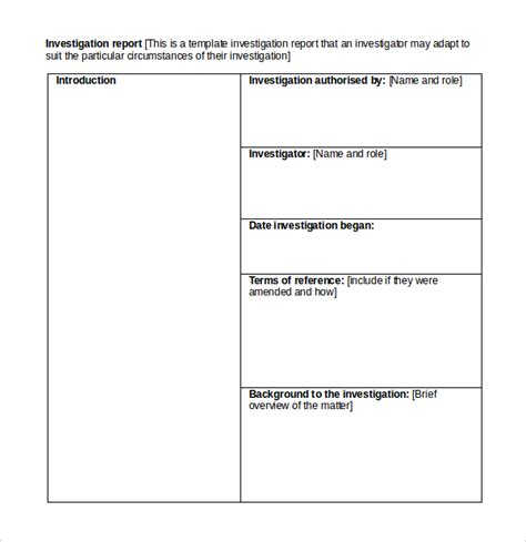 Investigation Report Format In Word