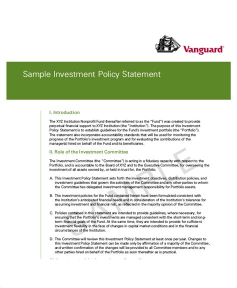 Sample Investment Policy Statement For A DefinedBenefit Plan printable