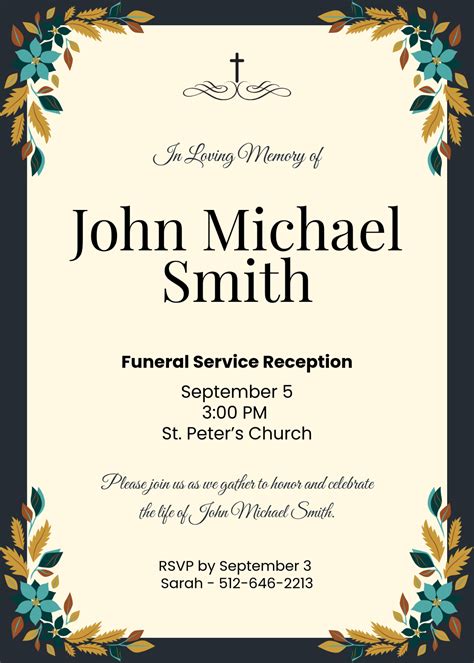 Invitation To Funeral Service Template