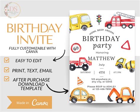 Transportation Birthday Party Invite, DIY Printable Transportation