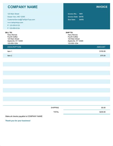 Invoice Excel Template Free