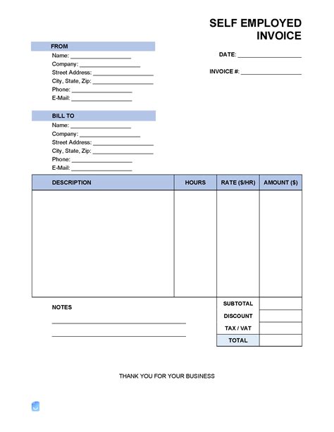 Invoice Template For Self Employed