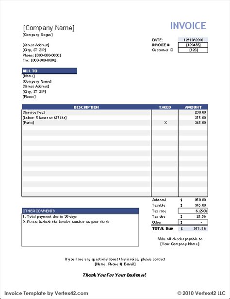Invoice Template Xls