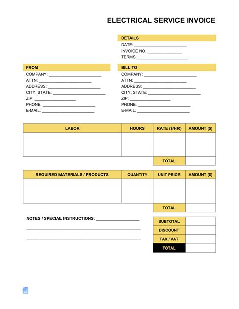 Free Electrical Invoice Template Printable Templates