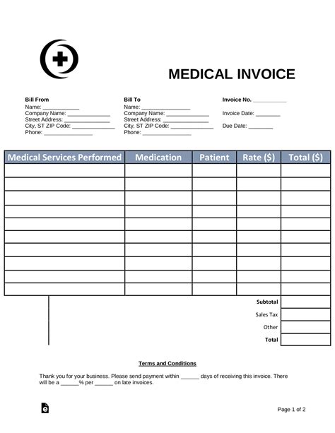 Free Medical Invoice Template PDF Word eForms