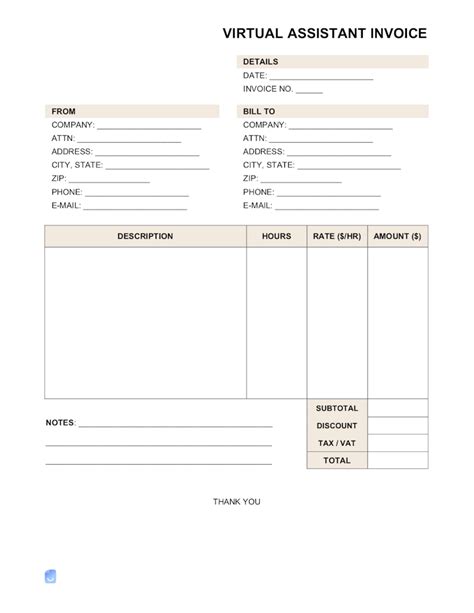 Virtual Assistant Invoice Template 📃 Free Invoice Generator