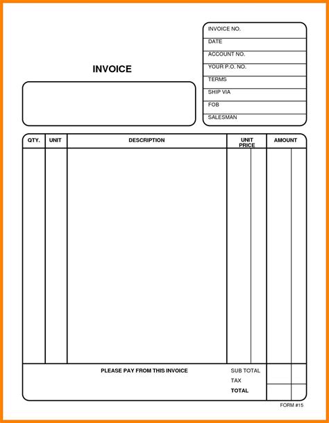Invoice Blank Printable Free