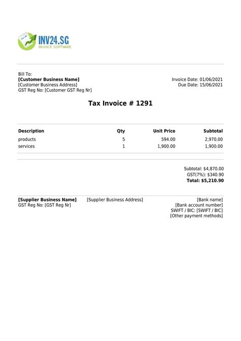 Singapore Invoice Template