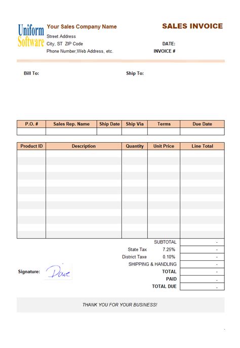 Invoice Template With Signature
