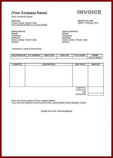 Invoice Without Company Name Template