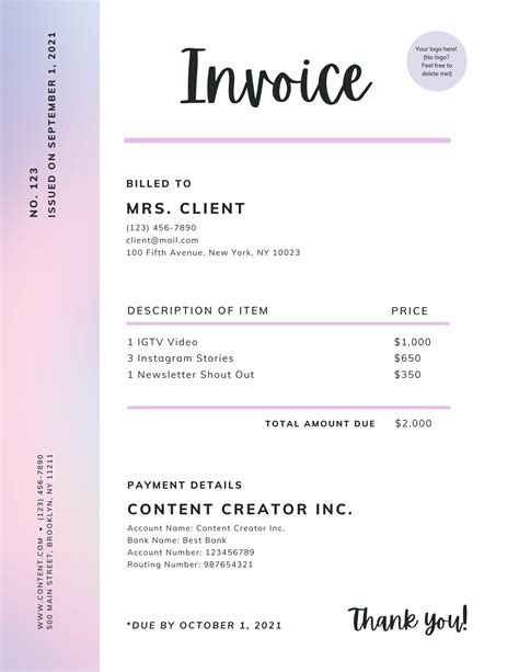 Invoice Template For Bloggers and Content Creators — Austen Tosone