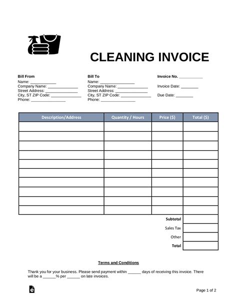 Free Cleaning (Housekeeping) Invoice Template PDF Word eForms