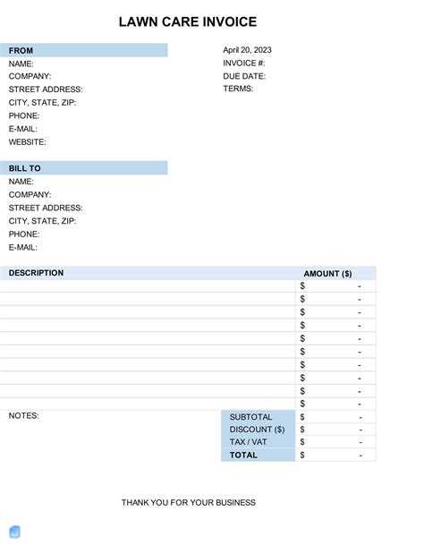 Free Landscaping Invoice Template. Customize and Send in 90 Seconds