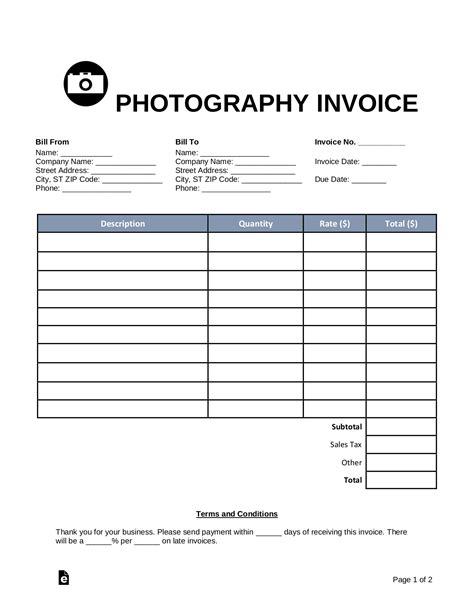 Wedding Photography Invoice Template,Price Guide List for Photographers
