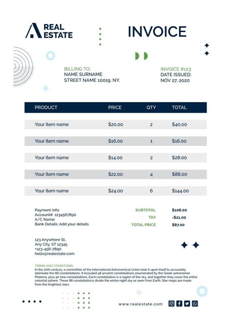 Real Estate Agent Invoice Template
