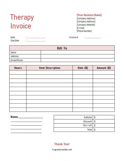 Therapist invoice template Wave Invoicing