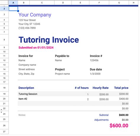 Tutoring Invoice Template
