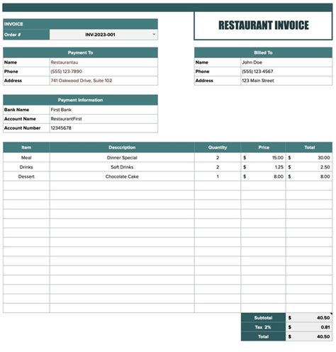15 Free Restaurant Dining Invoice Templates MS WORD (DOCX)