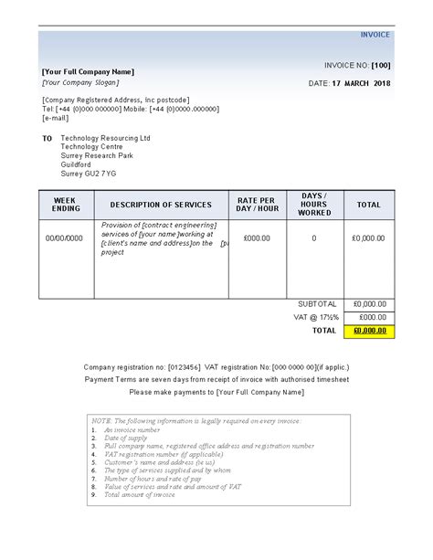 Project Service Invoice Word Templates at