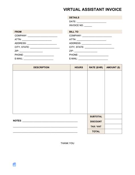 Virtual Assistant Invoice Template, Freelance Invoice Template, VA