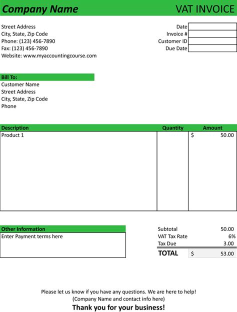 Free Vat Invoice Template Excel Printable Templates